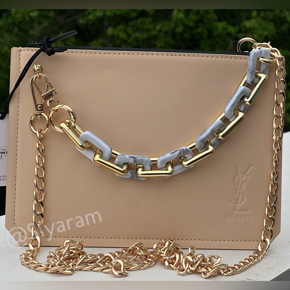 Yves Saint Laurent Beige Leather Chain Shoulder Bag with Gold Hardware